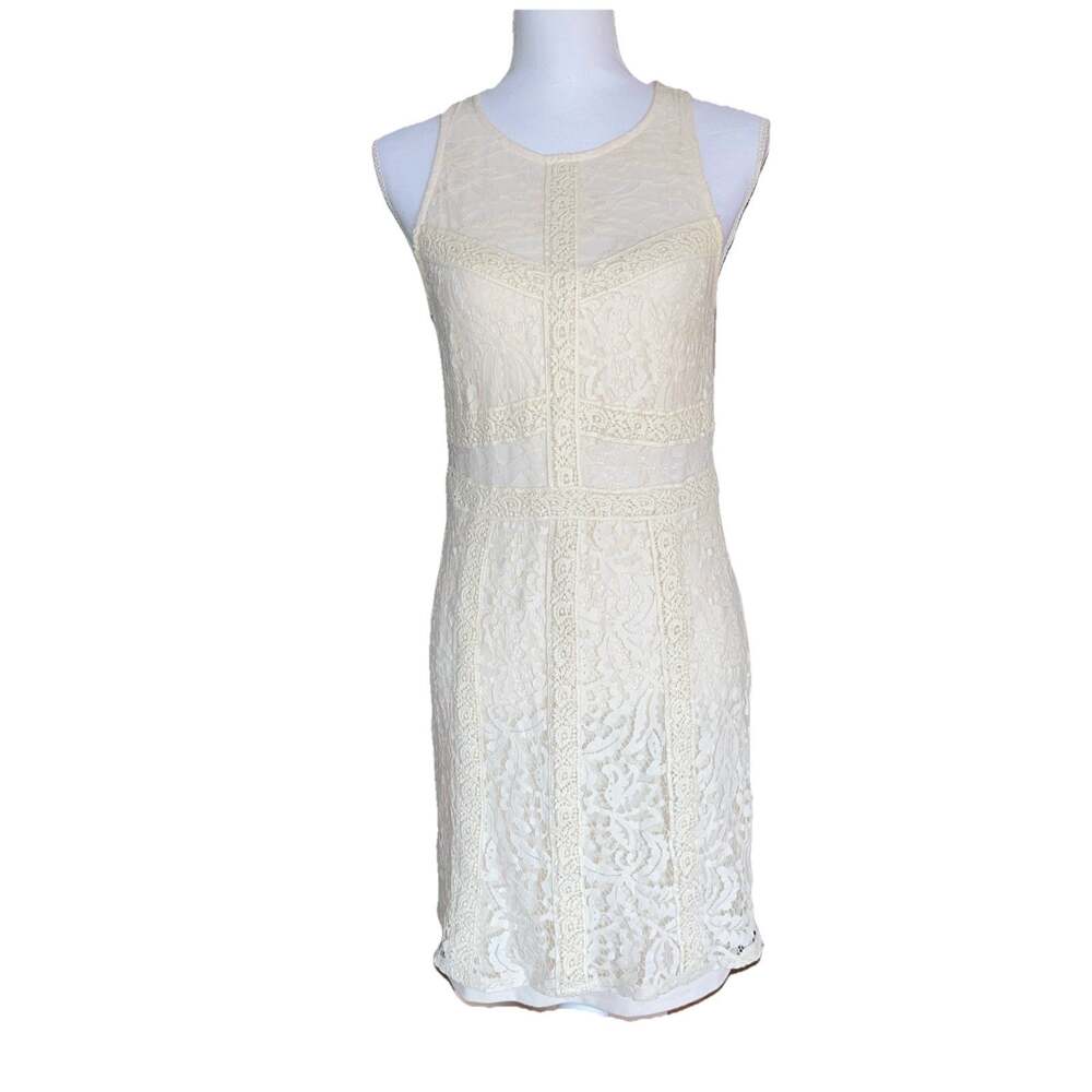 Willow & Clay Womens Ivory Lace Sleeveless Round Neck Shift Dress Sz S Coquette